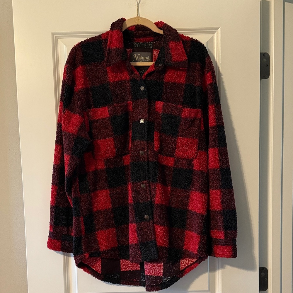 Red and Black Plaid Button-Up Shacket